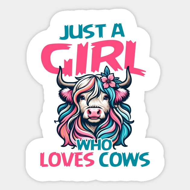 Scottish Highland Cow-Shirt Just Girl Loves Cow Kids Toddler Sticker by ArtbyJester